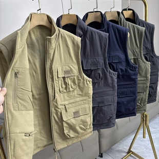 北欧户外牛货!双面摇粒绒!秋冬男士防风防水多口袋工装马甲外套