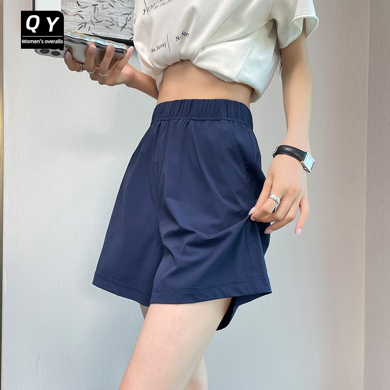 蓝色速干运动短裤女夏季三分热裤