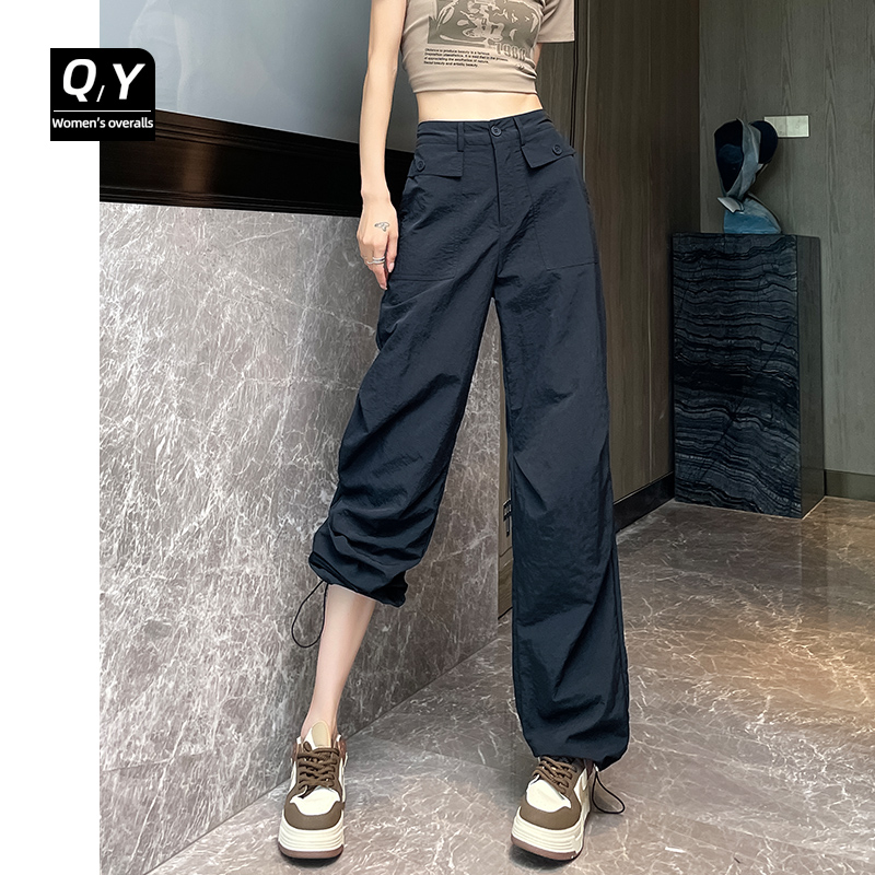 冰丝速干工装裤女阔腿运动伞兵裤