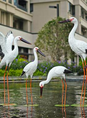 户外花园假山仿真仙鹤玻璃钢雕塑白鹭摆件水池塘白鹤园林景观