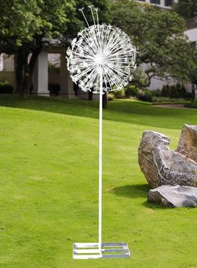 不锈钢蒲公英雕塑户外铁艺发光花朵摆件公园景区仿真兔子绿地装饰