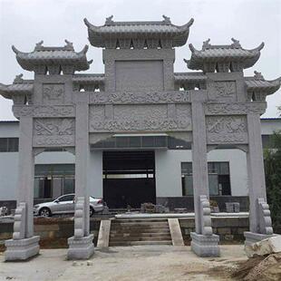 石雕牌楼村口单门仿古门楼牌坊花岗岩大型三门牌坊寺院山门古建筑