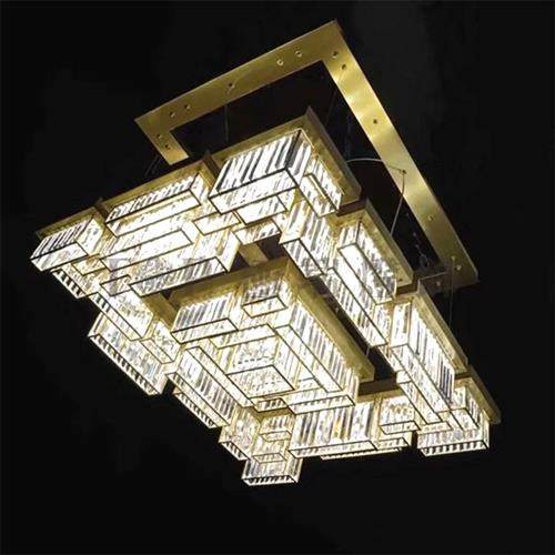 后现代客厅主灯奢华几何方形大气别墅餐厅吊灯前台大堂港式水晶灯