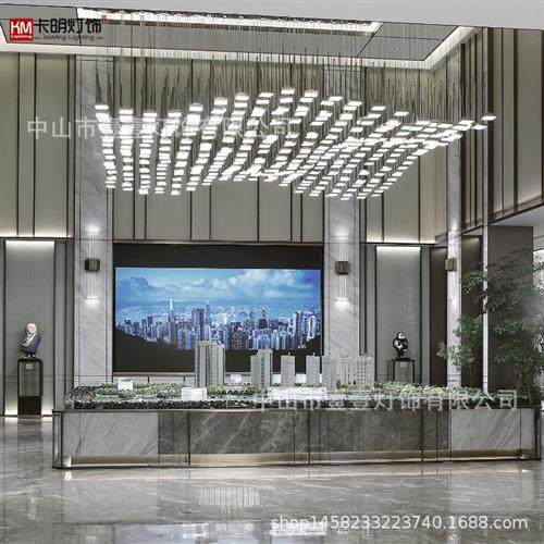 售楼中心沙盘新中式方块吊灯波浪造型组合灯几何魔方工程灯具定制