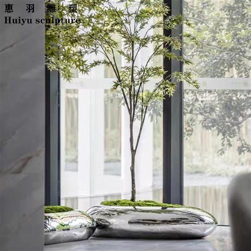 金属鹅卵石水滴不锈钢花盆槽盆栽定制抽象造型庭院摆件雕塑装饰品