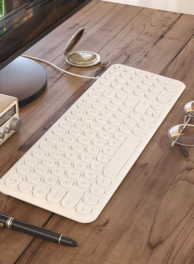 BOW复古圆点键盘有线笔记本台式电脑外接超薄usb充电办公无线静音