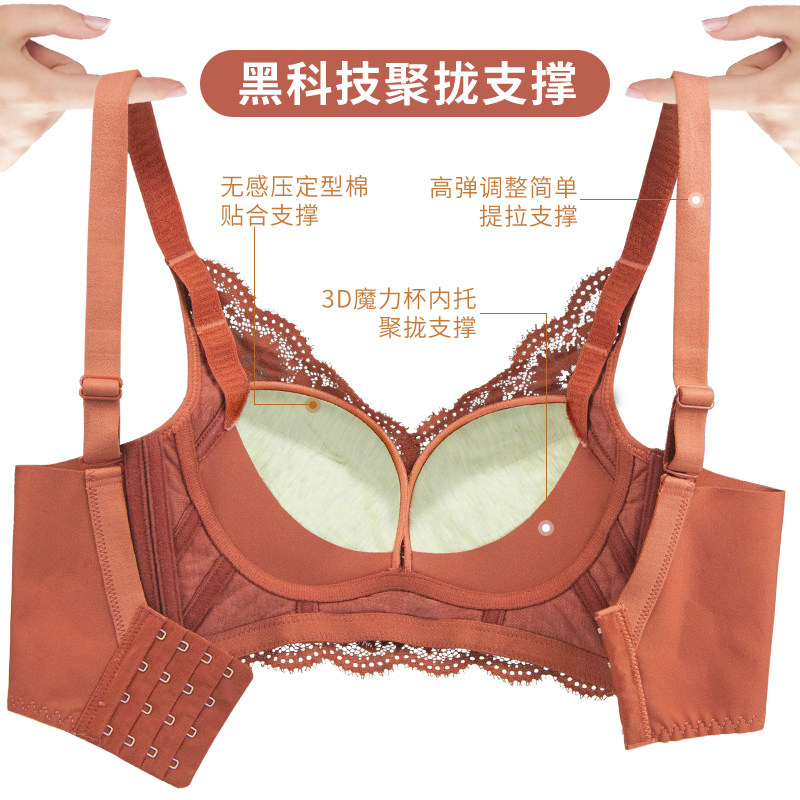 内衣小胸显大女士聚拢文胸无钢圈矫正上托加厚款防下垂调整型胸罩