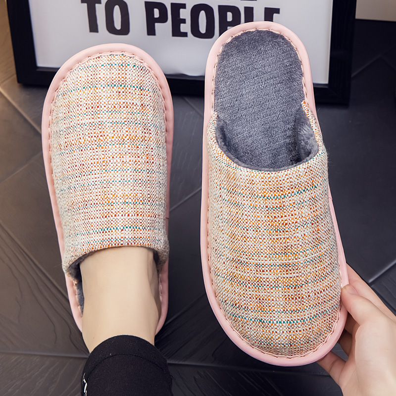 秋冬季家用休闲男女居家情侣室内防滑木地板静音家居布艺棉拖鞋