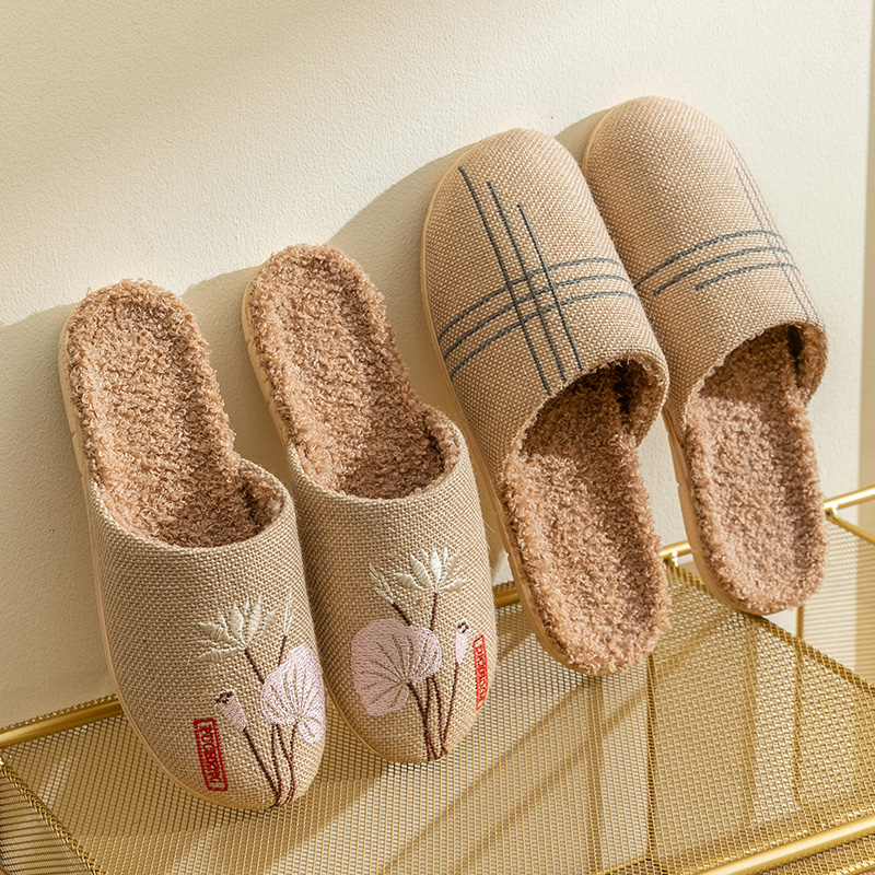 娇蕾朵包头保暖居家绣花棉拖鞋