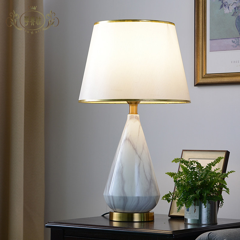 新品现代简约北欧创意陶瓷台灯书房客厅卧室床头装饰大理石纹灯具