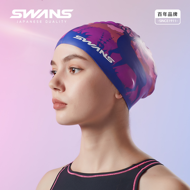 swans泳帽女长发不勒头防水加大