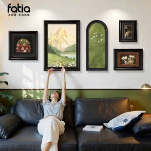 中古风客厅装饰画法式复古寓意好组合壁画日照金山沙发背景墙挂画
