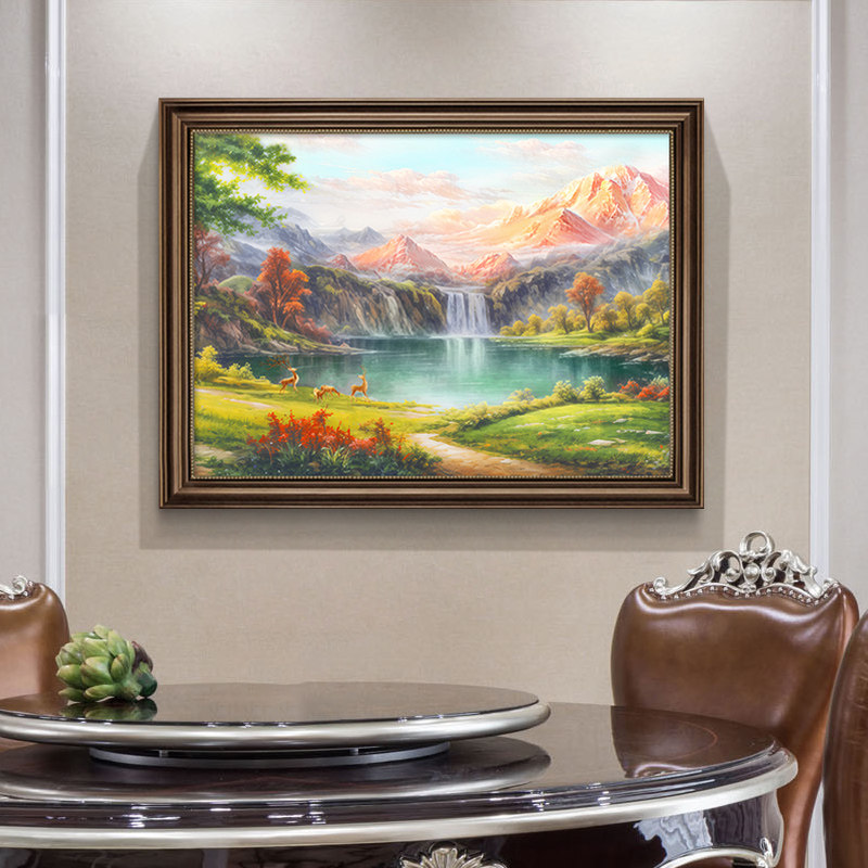 聚宝盆山水画美式餐厅装饰画玄关挂画客厅沙发背景墙壁画高级感,家居饰品,现代装饰画,淘宝优惠券,粉丝福利购,淘宝优惠卷