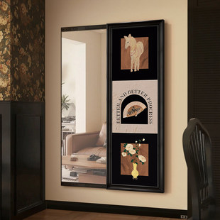 中古风推拉全身镜可关闭镜子画暗藏式隐藏穿衣镜入户玄关装饰画