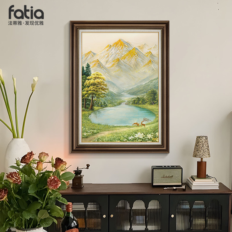 美式玄关装饰画山水画靠山图客厅挂画走廊过道日照金山油画高级感,家居饰品,现代装饰画,淘宝优惠券,粉丝福利购,淘宝优惠卷