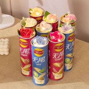 真玫瑰花装薯片桶惊喜藏花花束拍照生日情人节女神三八妇女节礼物