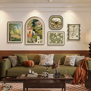 中古风客厅装饰画高级感法式复古沙发背景墙挂画小众艺术组合壁画