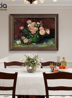 莫奈名画餐厅装饰画美式挂画客厅墙面壁画复古手绘梵高油画高级感