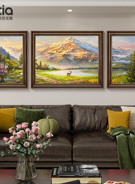 客厅装饰画美式沙发背景墙挂画欧式复古手绘油画2025新款高级感