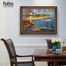 莫奈睡莲美式 饰画梵高名画挂画客厅手绘油画玄关壁画高级感 餐厅装