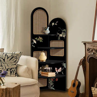 中世纪风格墙角储物架客厅落地式三角柜床头屏风储物架覆古多层高