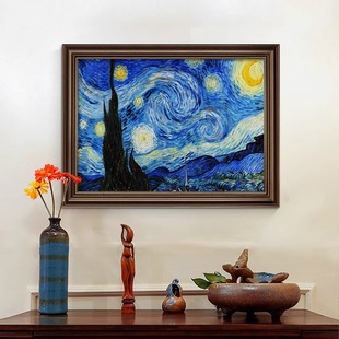 美式 饰画餐桌挂画饭厅壁画梵高莫奈手绘油画风景画世界名画 餐厅装