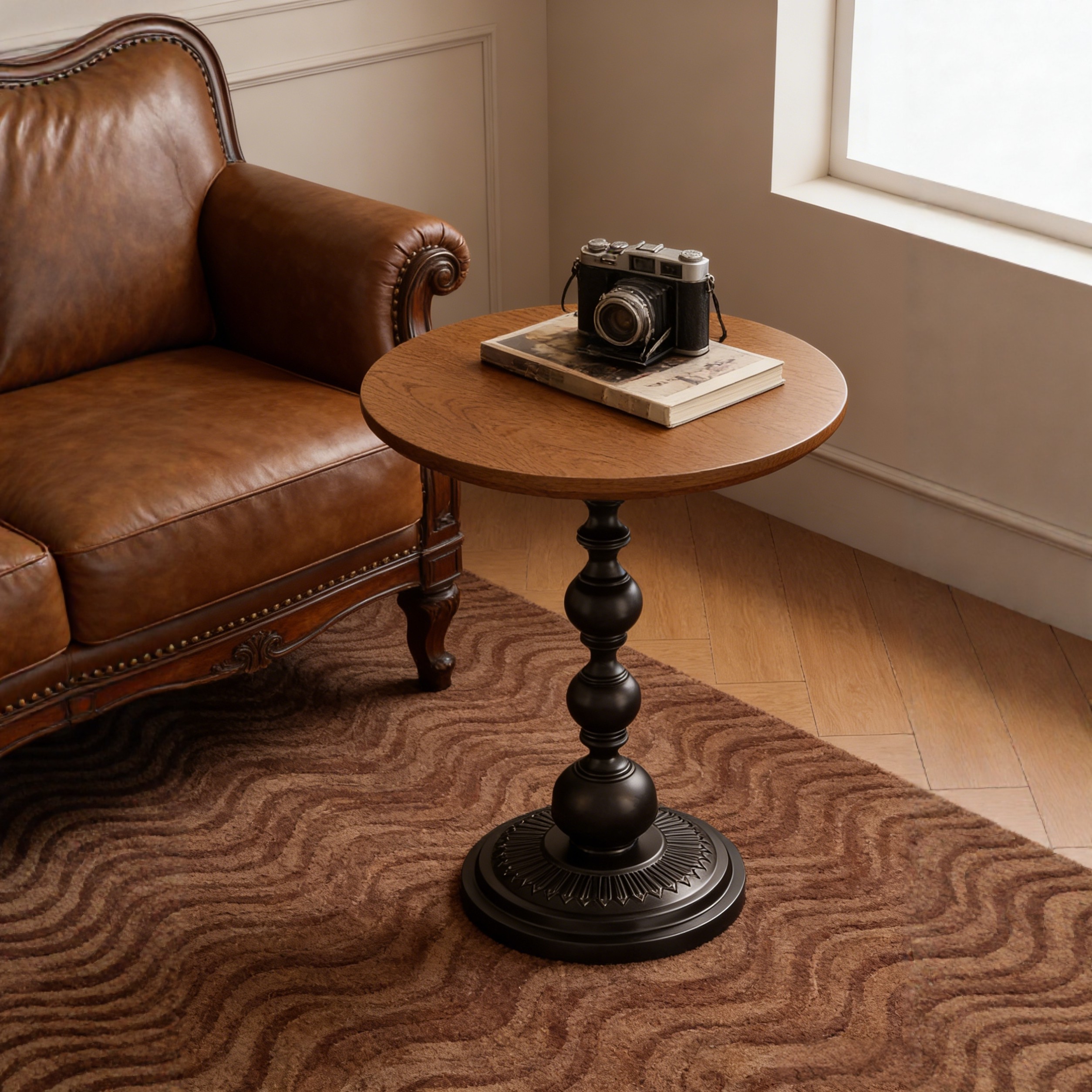 复古沙发旁圆形边几小桌子卧室床头柜小户型圆桌中古风茶几可移动,住宅家具,书桌,淘宝优惠券,粉丝福利购,淘宝优惠卷