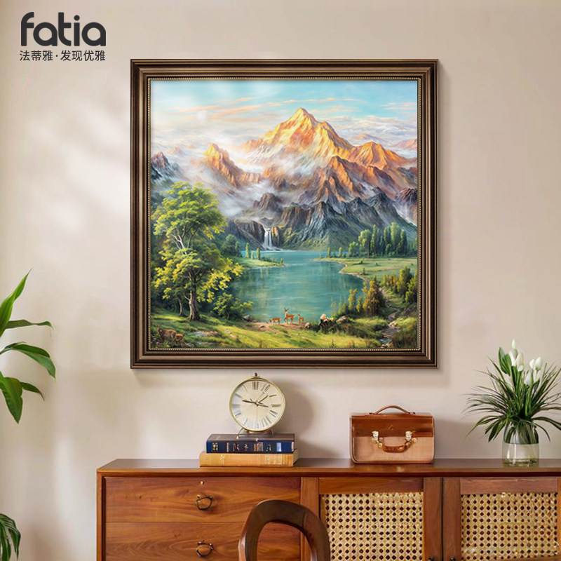 聚宝盆玄关装饰画轻奢高级感2025新款山水画客厅挂画饭厅背景壁画