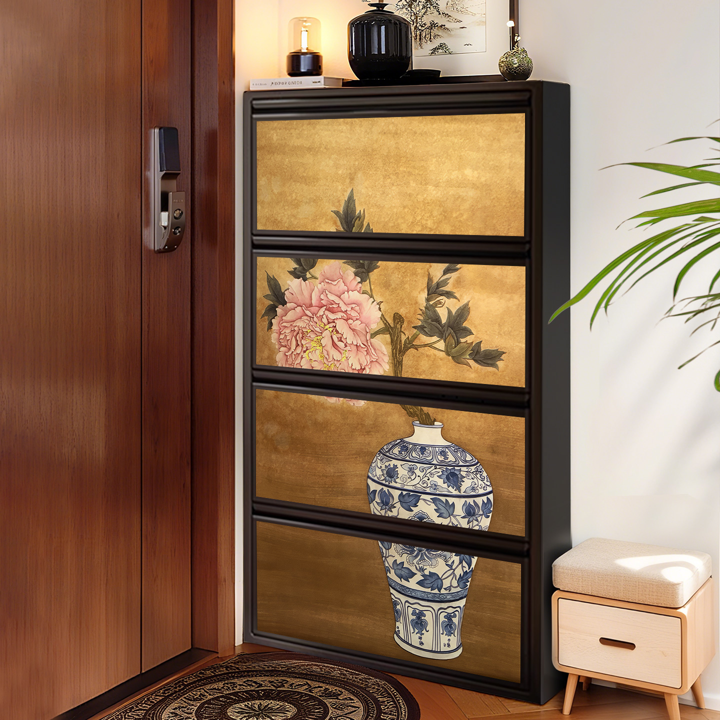宋代美学鞋柜家用门口超薄分层隔板玄关柜一体入户门外走廊翻斗,住宅家具,鞋柜,淘宝优惠券,粉丝福利购,淘宝优惠卷