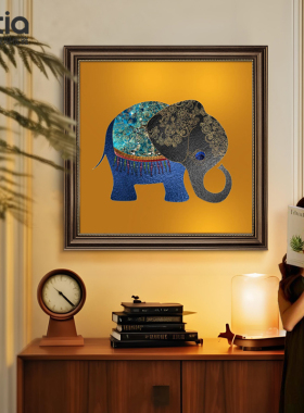 大象装饰画入户门正对墙美式玄关挂画客厅餐厅走廊过道油画高级感