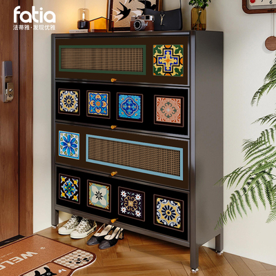 钢制鞋柜家用门口中古风玄关柜一体靠墙入户室内收纳多层2025新款