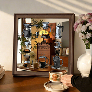 咖啡店镜面装饰画餐厅镜子摆件角装饰镜壁柜墙面布置客厅卧室挂画