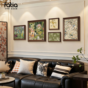 中古风客厅装 复古油画沙发后面背景墙挂画餐厅组合壁画 饰画法式