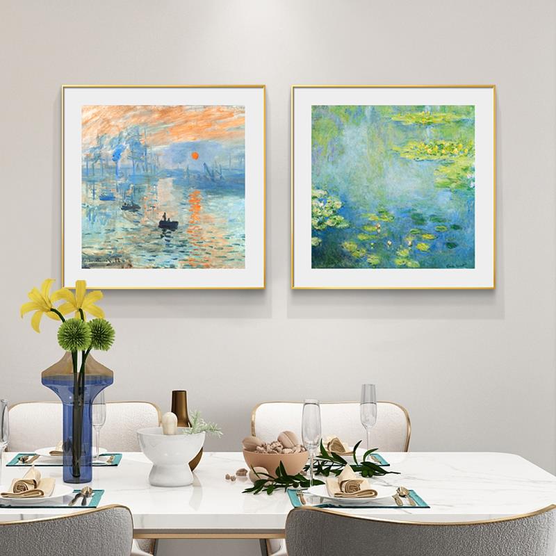 莫奈梵高油画餐厅挂画高级感客厅沙发背景墙面装饰画世界名画壁画图片