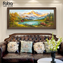 油画客厅挂画沙发背景墙装 饰画聚宝盆山水画手绘西墙壁画高级感