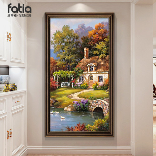 美式玄关风景油画挂画2024新款