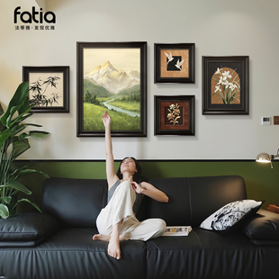 日照金山沙发背景墙挂画中古风客厅装 餐厅复古油画高级感 饰画法式