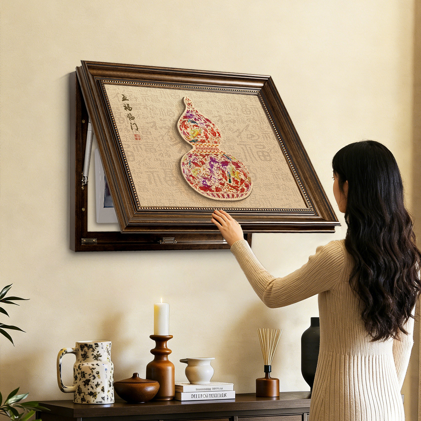 立体葫芦电表箱装饰画中古风电源总开关配电箱挂画电闸盒遮挡创意