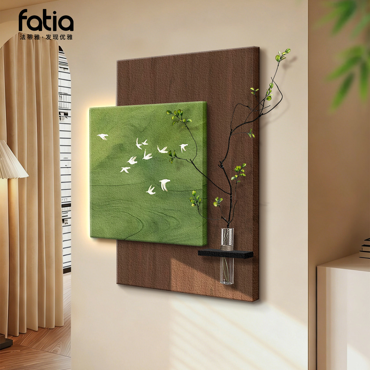 水培绿植玄关装饰画中古风入户走廊过道客厅沙发背景墙挂画灯光画,家居饰品,现代装饰画,淘宝优惠券,粉丝福利购,淘宝优惠卷