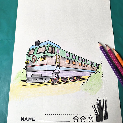 火车高铁涂色本儿童幼儿园宝宝手绘涂鸦本绘画启蒙填色图画本玩具