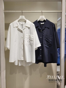 宽松纯色开领衬衫 短袖 ～现货～韩国TB家2024夏季 元 衬衣设计感小众