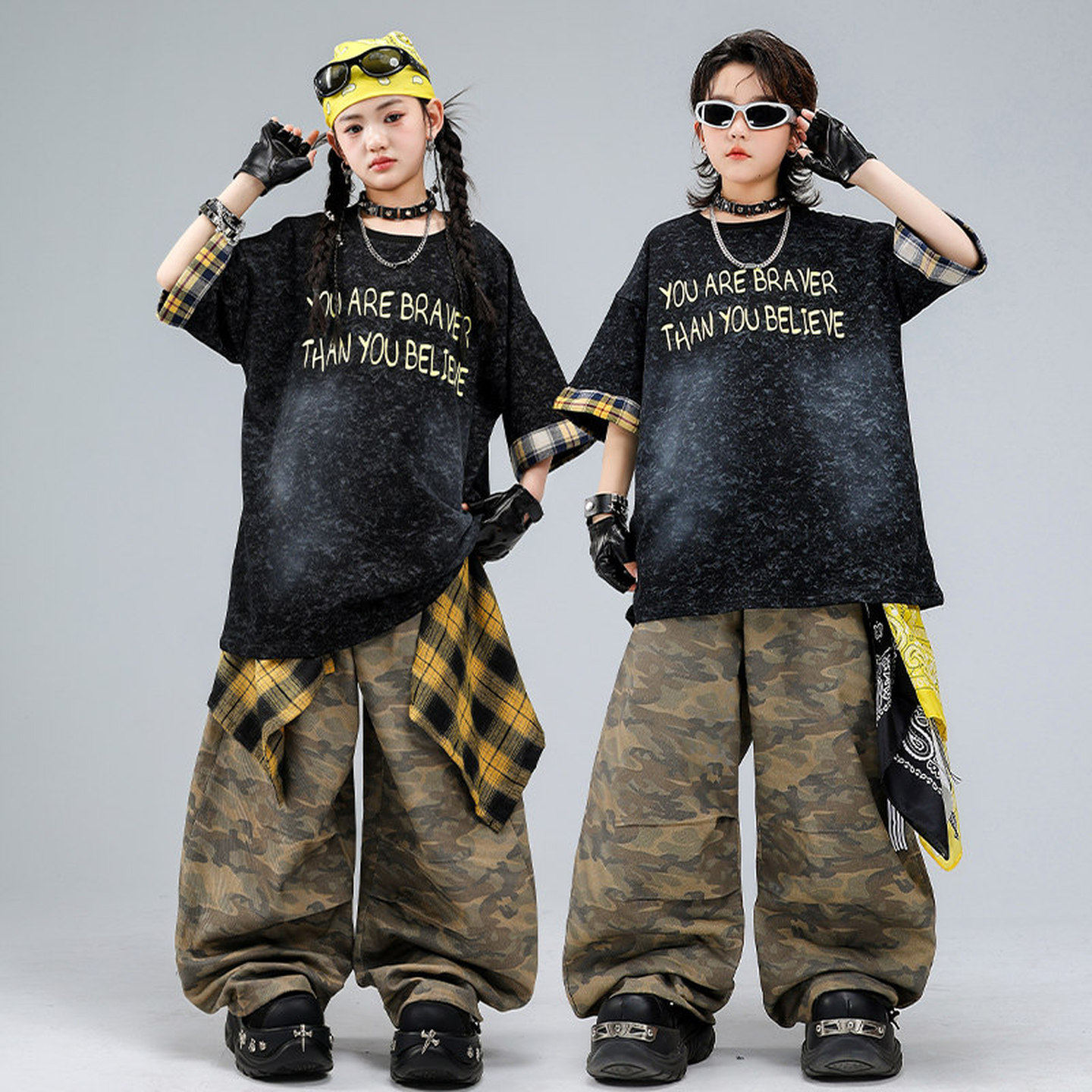 男童嘻哈街舞服沙漠风童装舞蹈服表演服字母潮服网孔服装宽松酷帅