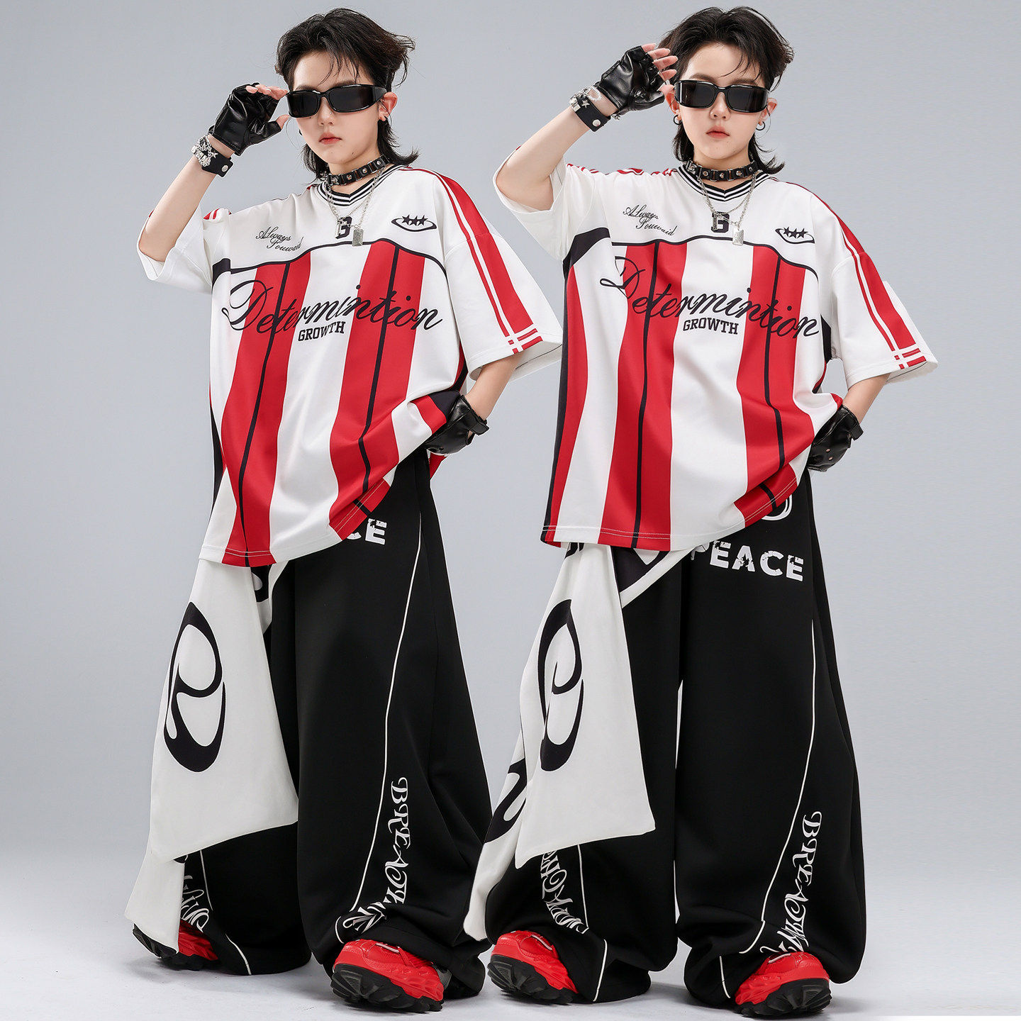 男童街舞服走秀架子鼓酷帅套装衬衫夏天童装服装皮衣表演格子帅气