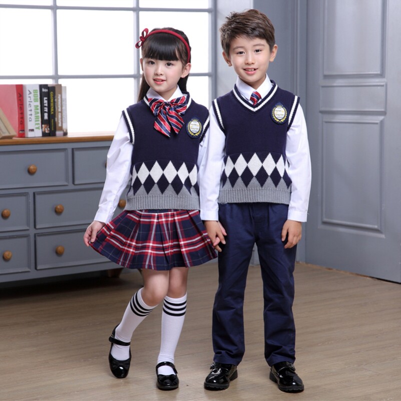 幼儿园园服儿童校服套装小学生马甲班服开衫秋冬季桔色毛衣三件套