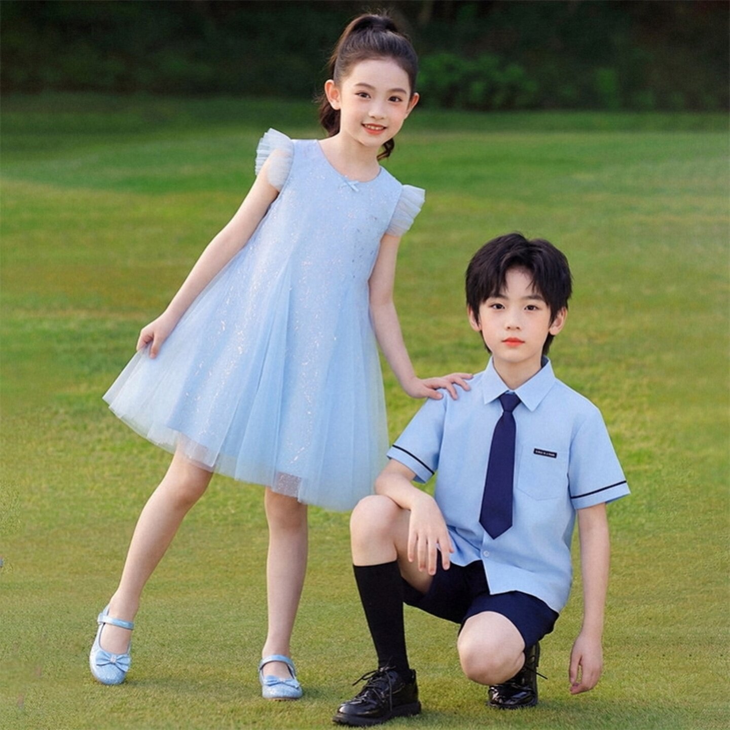 学院风校服入园照毕业班合照毕业装诗歌年级春秋款裤子短袖半身裙