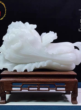 家居饰品玉白菜摆件天然玉石百财