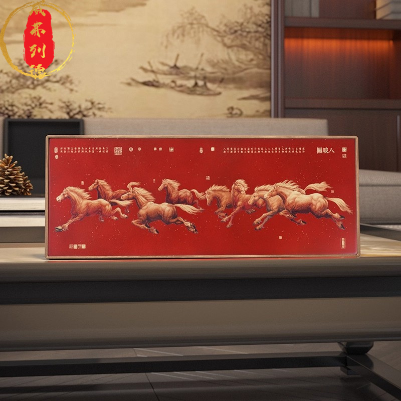 黄铜中式马到成功八骏图装饰摆件