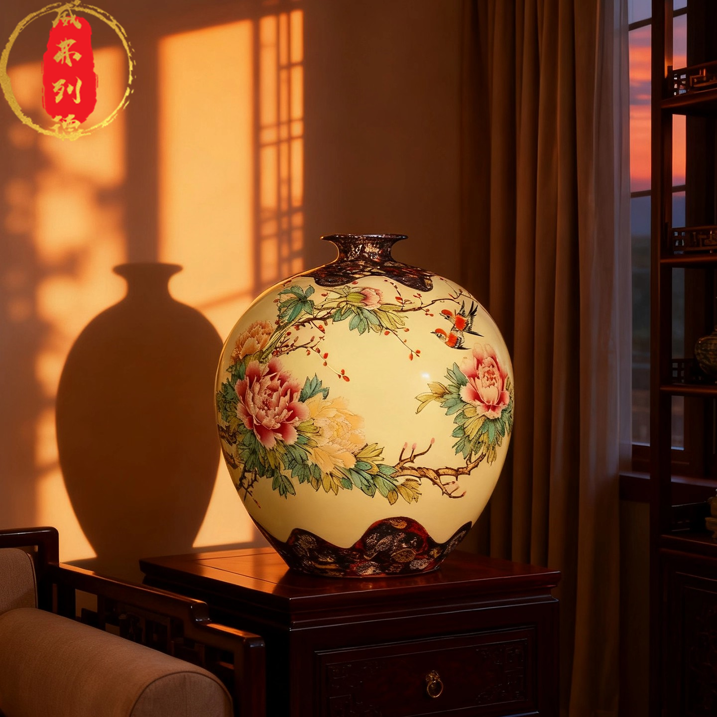 景德镇陶瓷手绘粉彩花瓶花开富贵