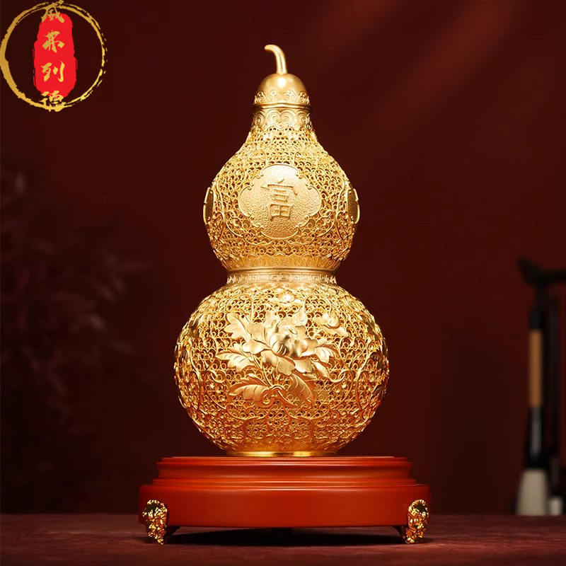 威弗列德搬家乔迁新居客厅玄关装饰品开业礼物铜鎏金花丝葫芦摆件