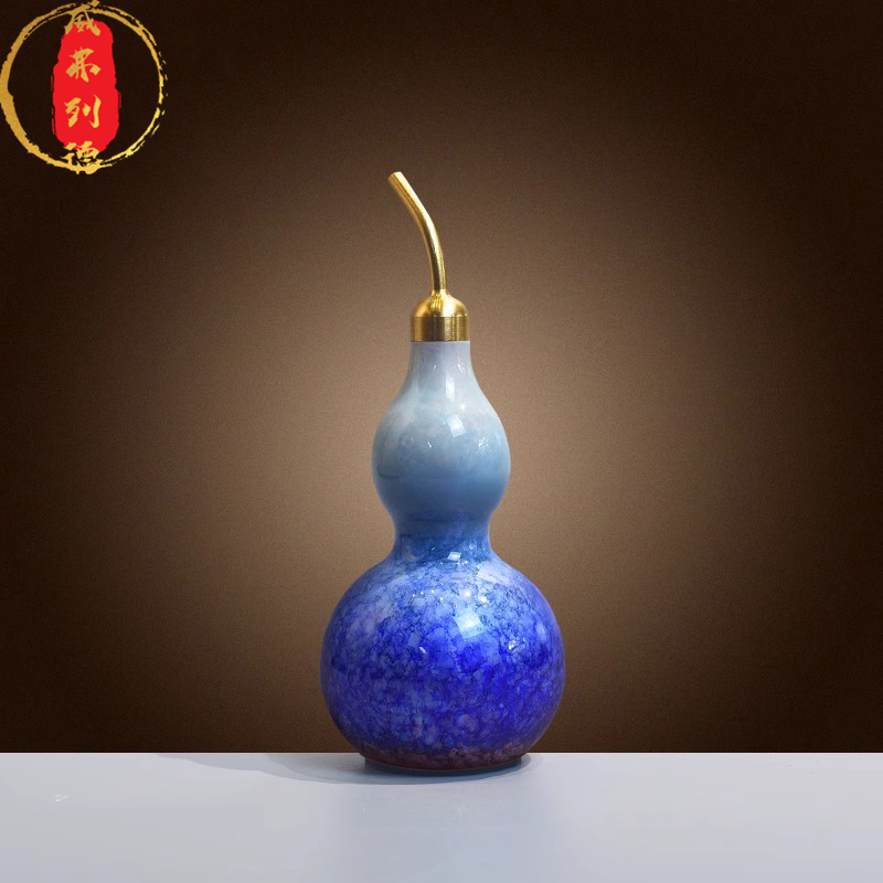 威弗列德全铜小葫芦摆件蓝色紫气东来中式桌面玄关办公装饰品礼物